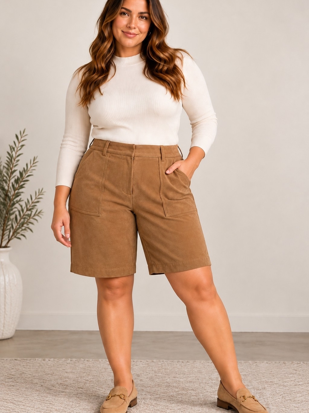 Reitmans Brown Faux Suede Wide Leg Knee Length Pants Size 15